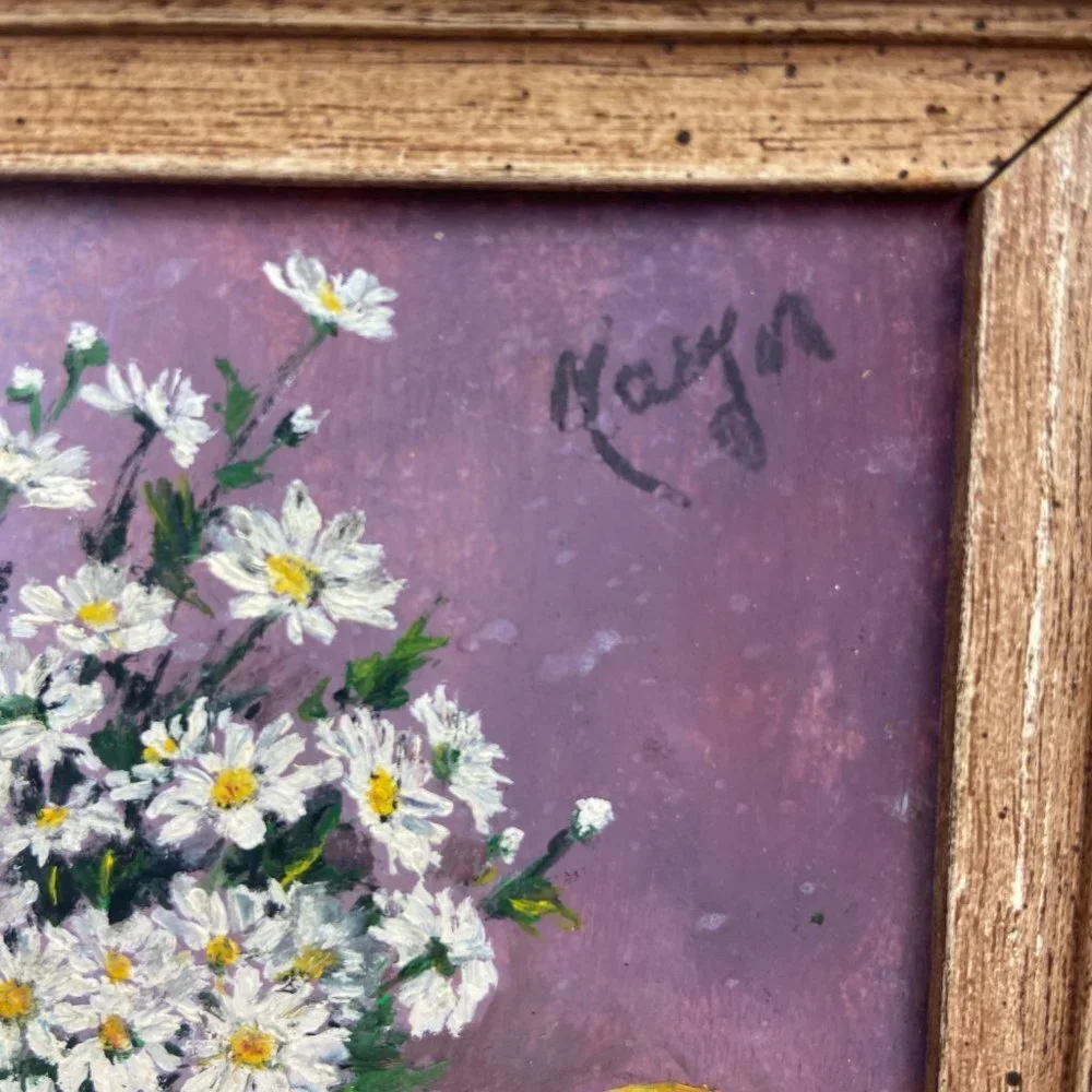 Original Painting Bouquet of flowers Wooden frame